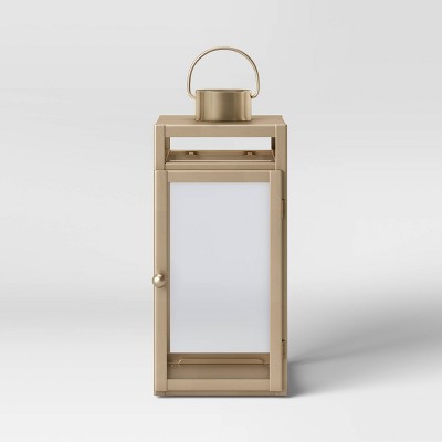 16" x 7" Metal Lantern Candle Holder Matte Gold - Threshold™