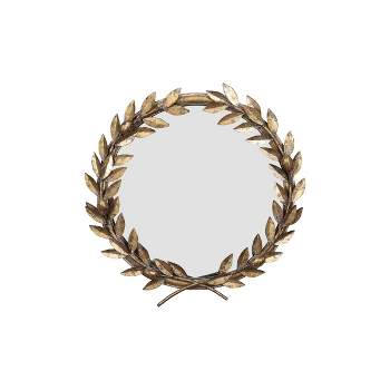 Storied Home Round Metal Laurel Wreath Round Wall Mirror Gold