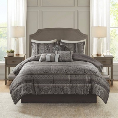 Bellagio Gray Jacquard 7-Piece Queen Comforter Set