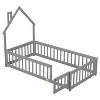NicBex Kids Montessori Bed with Fence,Floor Bed with House-Shaped Headboard,Twin/Full Size Toddler bed for Bedroom,Gray/White/Brown - 4 of 4