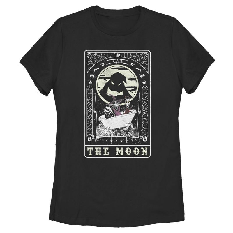 Women's The Nightmare Before Christmas Halloween Oogie Boogie and his Boys Moon Tarot Card T-Shirt, 1 of 5