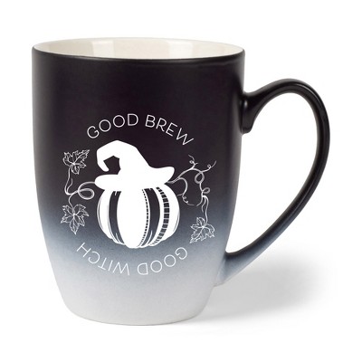 Elanze Designs Good Brew Good Witch Two Toned Ombre Matte Black and White 12 ounce Ceramic Stoneware Coffee Cup Mug