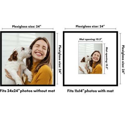 Black 24x24 Picture Frame with Oversized Mat and Plexiglass Front