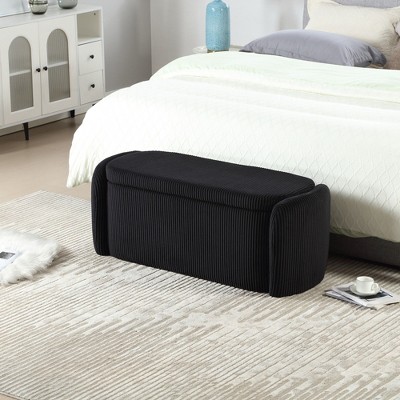 CAVINAS Oval Corduroy Storage Ottoman Bench with Safety Hinge,Upholstered Storage Ottoman,Storage Bench for Living Room,Bedroom