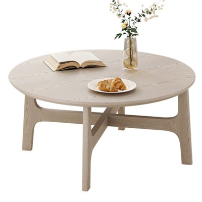 FURNIinspire Coffee Tables, Round Coffee Table with Tabletop and Cross Frame for Living Room, Hallway, White, 39.3"*39.3"*17.7"
