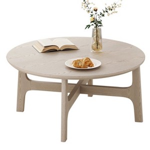 FURNIinspire Coffee Tables, Round Coffee Table with Tabletop and Cross Frame for Living Room, Hallway, White, 39.3"*39.3"*17.7" - 1 of 4