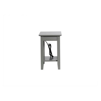 Gray Wood Chair Side Table with Charging Station