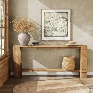 Tribesigns 70-Inch Solid Wood Console Table, 2-Tier Farmhouse Sofa Table for Behind Couch,  for Living Room & Hallway, Natural Wood - 1 of 4