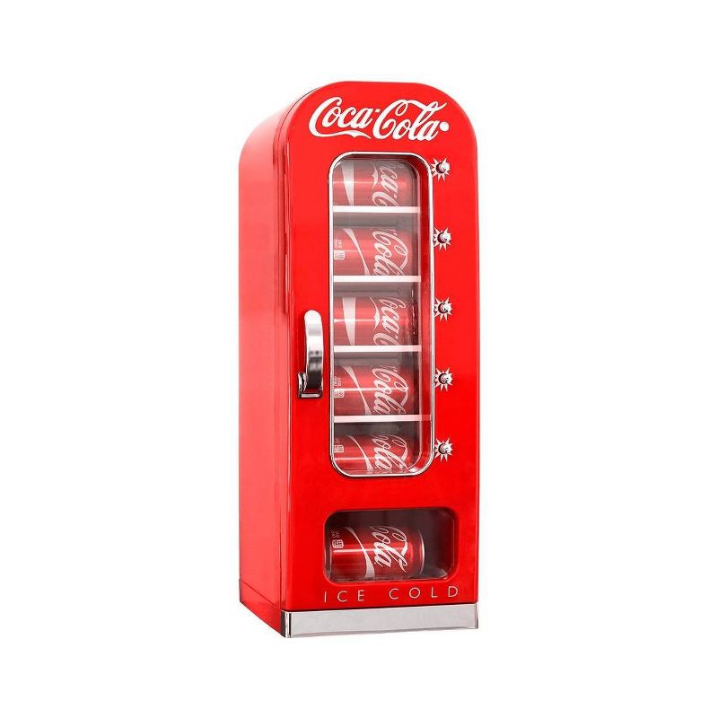 Coca-Cola Vending Machine Mini Fridge 12V DC 110V AC 10 Can Cooler - Red, 1 of 8