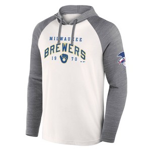 MLB Milwaukee Brewers Men's White Long Sleeve Lightweight Bi-Blend Hooded Sweatshirt - 1 of 3
