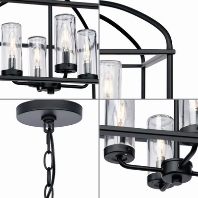 Swansea Matte Black Steel Outdoor Cage Chandelier with Clear Glass Shades