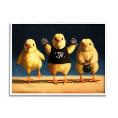 Stupell Industries Funny Exercise Workout Chicks Animals Framed Giclee