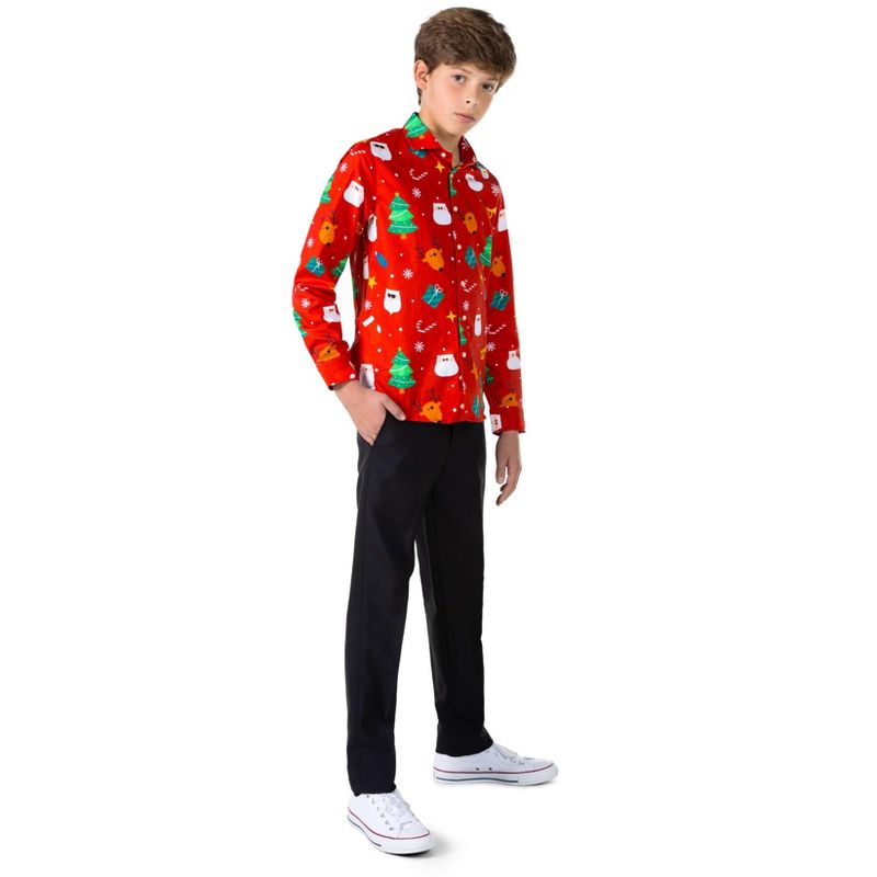 OppoSuits Teen Boys Christmas Shirt - Festivity Red, 3 of 4