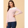 INSPIRE CHIC Women's Color Block Round Neck Long Sleeves Striped Basic T-Shirt - 3 of 4