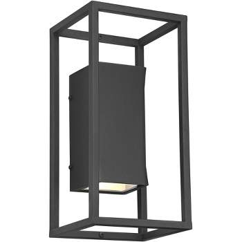 Possini Euro Design Modern Outdoor Wall Light Fixture Textured Black Dimmable LED Up Down 14" Sanded Glass Diffuser Up Down for Exterior Barn Deck