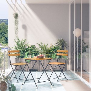 vidaXL Bistro Table And Chair Brown and Black Solid Acacia Wood Medium - 1 of 4