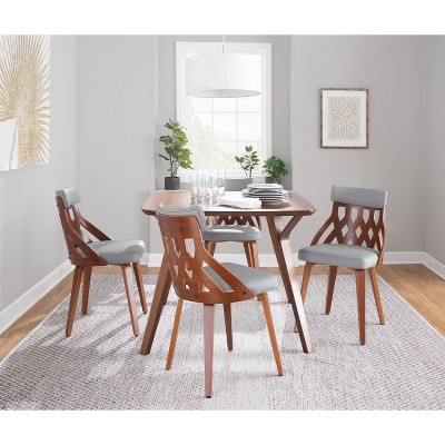 Set of 2 Walnut Wood and Light Gray Faux Leather Side Chairs