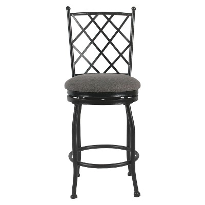 Tristan 24" Swivel Counter Stool in Black Metal with Gray Cushion