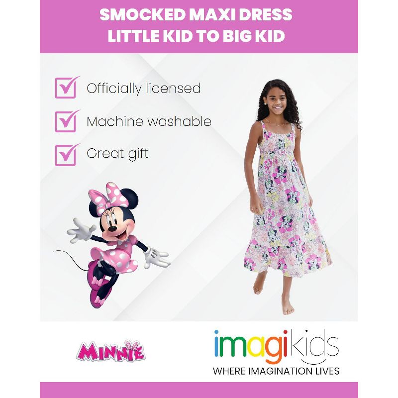 Mickey Mouse & Friends Minnie Lilo Stitch Floral Girls Smocked Maxi Dress Little Kid to Big, 4 of 7