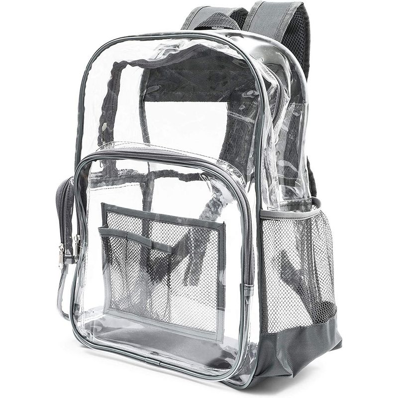Juvale Clear Backpack Stadium Approved, See Through Bag for Sports, Concert & Festival Events, Gray Trim, 6x12.5x17.5 In, 1 of 7