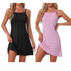 INSPIRE CHIC Women's 2 Pcs Modal Soft Spaghetti-Strap Dress Crewneck Sleepwear - 1 of 4