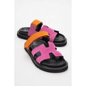 Morte - Fuchsia Orange Suede Leather Slide Sandal (Women) | Forever & Always Shoes - 1 of 4