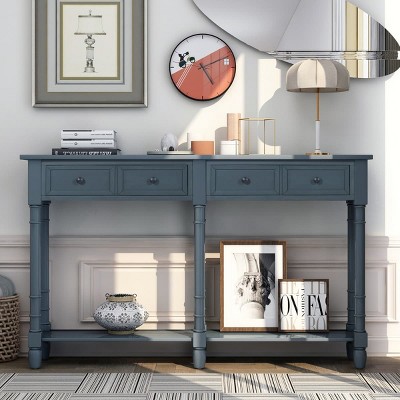 Espresso Console Table with 2 Storage Drawers and Bottom Shelf, Narrow Entryway Table for Hallway or Living Room-The Pop Home