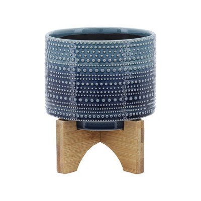 Sagebrook Home Dot Pattern Round Ceramic Planter Pot with Wood Stand