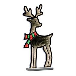 Deer with Scarf Ekkolight 23.5"H Acrylic Christmas Infinity Light Deer Figurine – White & Red Holiday Decor by Melrose - 1 of 3