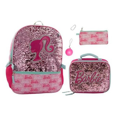 Barbie 4 Piece Backpack Set Sparkle Shine With This Magic Flip Sequin School Bag For Girls With Zip Front Pocket Pink Target