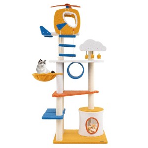 Tangkula 70" Tall Aviation-themed Cat Tree w/ Helicopter Top Perch Platforms Basket Bed - 1 of 4