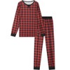 cheibear Christmas Family Red Black Plaid Print Long Sleeve Top Matching Pants Pajama Set - 2 of 4