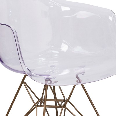 Clear Polycarbonate Side Chair with Gold Metal Base