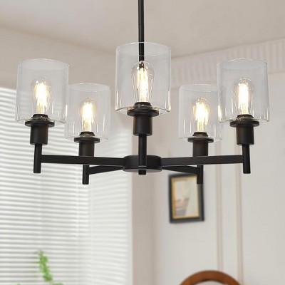 Whizmax Farmhouse Pendant Light with Clear Glass Barrel Lights, Classic Black, For Dining Room, Living Room, Bedroom, Kitchen