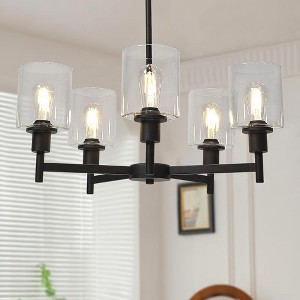Whizmax Farmhouse Pendant Light with Clear Glass Barrel Lights, Classic Black, For Dining Room, Living Room, Bedroom, Kitchen - 1 of 4