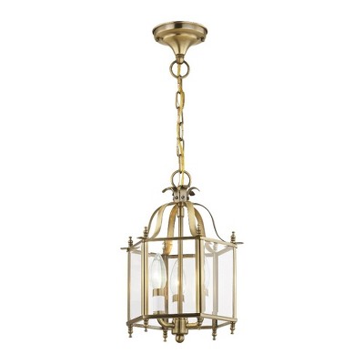 Livingston Mini 3-Light Pendant with Antique Brass Finish and Clear Beveled Glass