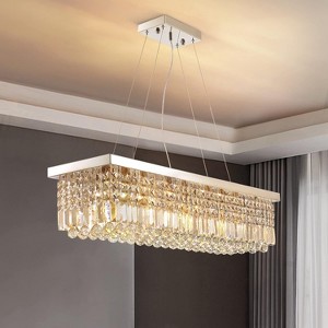 Ludomide 40" Rectangular Chandelier for Dining Room, Modern Flush Mount Ceiling Light Fixture for Kitchen Island-Silver - 1 of 4