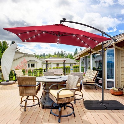 Sonkuki 8.2 x 8.2 Ft. LED Patio Offset Umbrella With Base for Garden, Backyard and Poolside