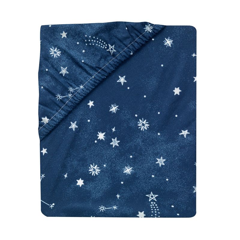 Lambs & Ivy Sky Rocket Blue Stars/Galaxy/Space 100% Cotton Fitted Crib Sheet, 3 of 6