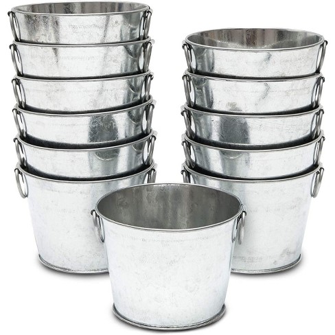 Galvanized Metal Buckets with Handles for Decoration 5 in, 12 Pack 