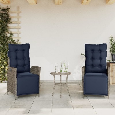 vidaXL Reclining Patio Chairs with Footrest - Gray PE Rattan Outdoor Garden Furniture - Adjustable & Comfortable with Washable Cushions