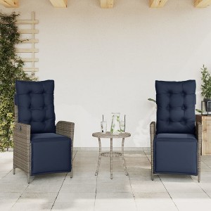 vidaXL Reclining Patio Chairs with Footrest - Gray PE Rattan Outdoor Garden Furniture - Adjustable & Comfortable with Washable Cushions - 1 of 4