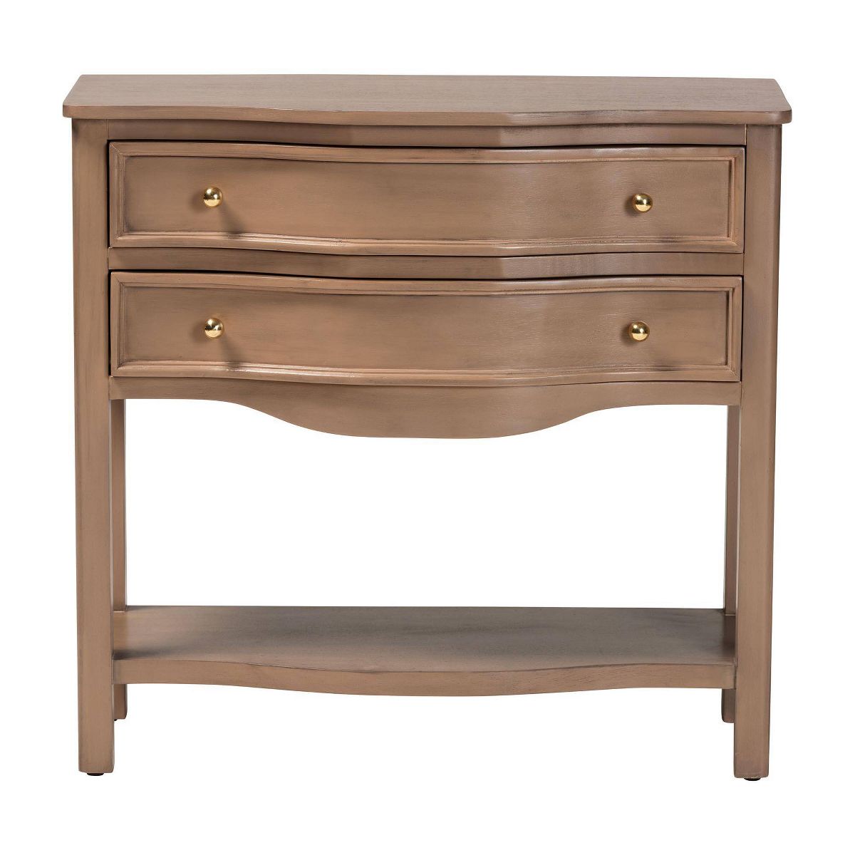 bali & pari Kelila Console Table with Curved Front 2-Drawer Entryway Table with Open Shelf Brown - thumbnail 3