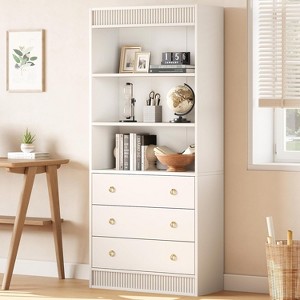 Clearance, Bookshelf with Drawers, Fluted 6-Tier Bookcase & Storage Cabinet, Open Shelf, Modern Waved Design for Living Room/Office - 1 of 4