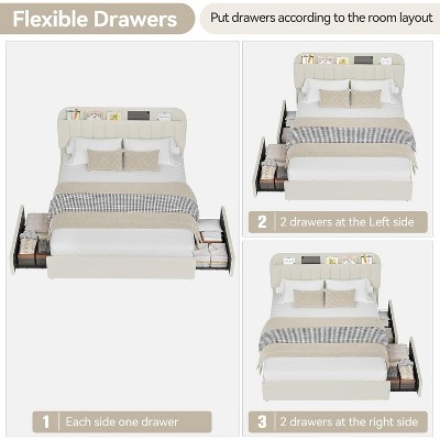 Bed Frame with Storage Headboard, Bed Frame with 2 Drawers