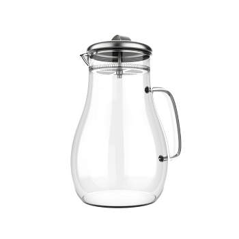 Hastings Home 64 oz. Glass Pitcher Carafe with Stainless Steel Filter Lid for Water, Coffee, Tea, Punch, Lemonade and More