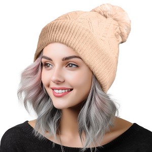 Dalix Cable Knit Pom Beanie - 1 of 4