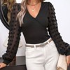 Coolmee Womens Puff Long Sleeve Shirts V-Neck Lace Tops Business Casual Blouses Tee Fall Fashion Outfits Clothes - 2 of 4