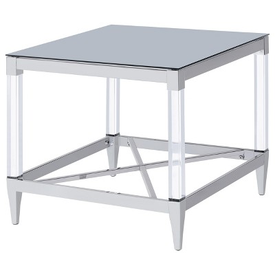 Lindley Square Chrome and Acrylic End Table with Mirrored Top