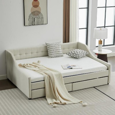 Racxily Daybed Corner Bed Sofa Bed with Drawers, Velvet Upholstered Daybed w/ Storage, Wood Slat Support,